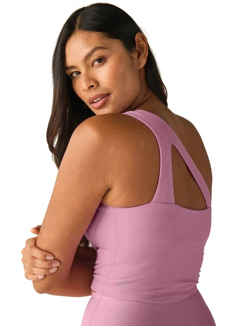 Beyond Yoga Spacedye Pink Haze Heather One Shoulder Top Leggings Set Size S